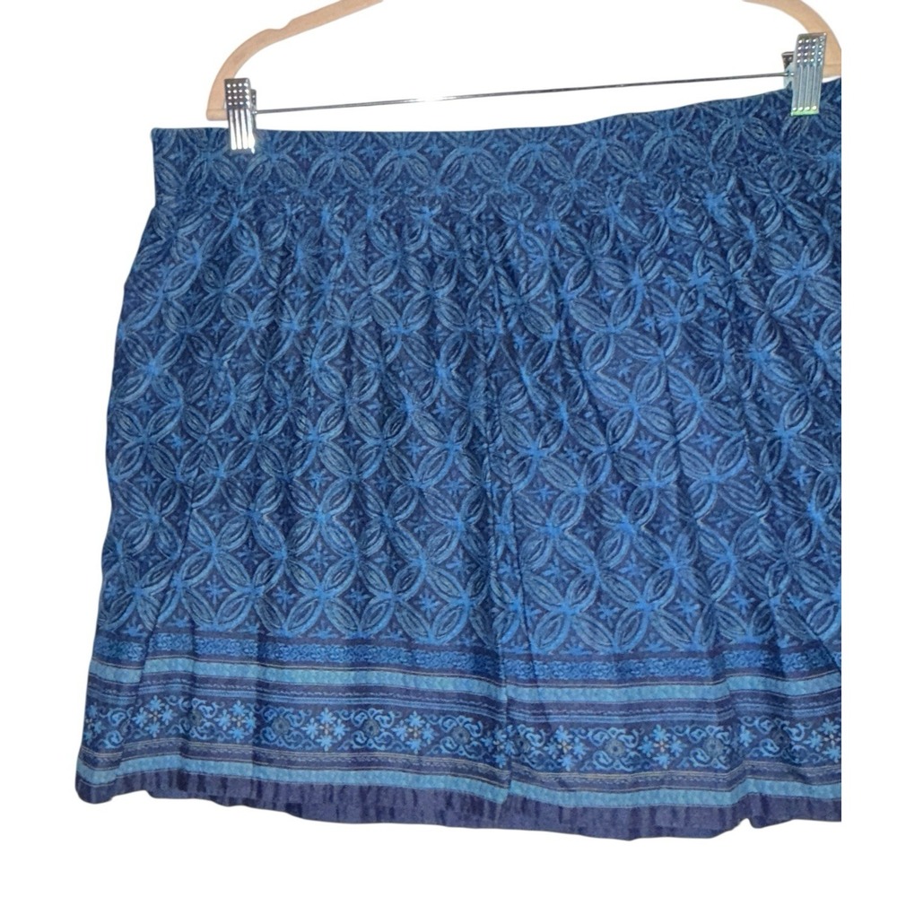 Boho Coastal Blue Geometric Border Mini Skirt L Retro Indie Resortwear Beach - Picture 5 of 12